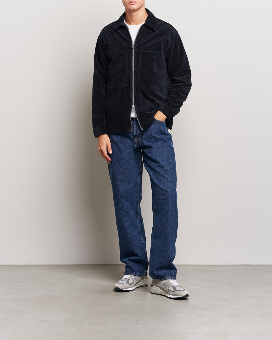 Herre | Skjorter | NN07 | Isak Full Zip Corduroy Overshirt Navy Blue
