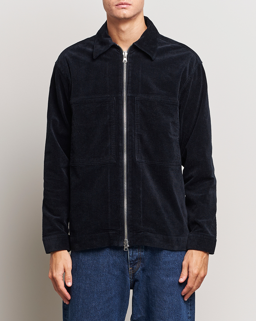 Herre |  | NN07 | Isak Full Zip Corduroy Overshirt Navy Blue