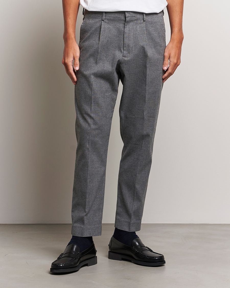 Herre | Bukser | NN07 | Bill Pleated Structured Trousers Grey Melange