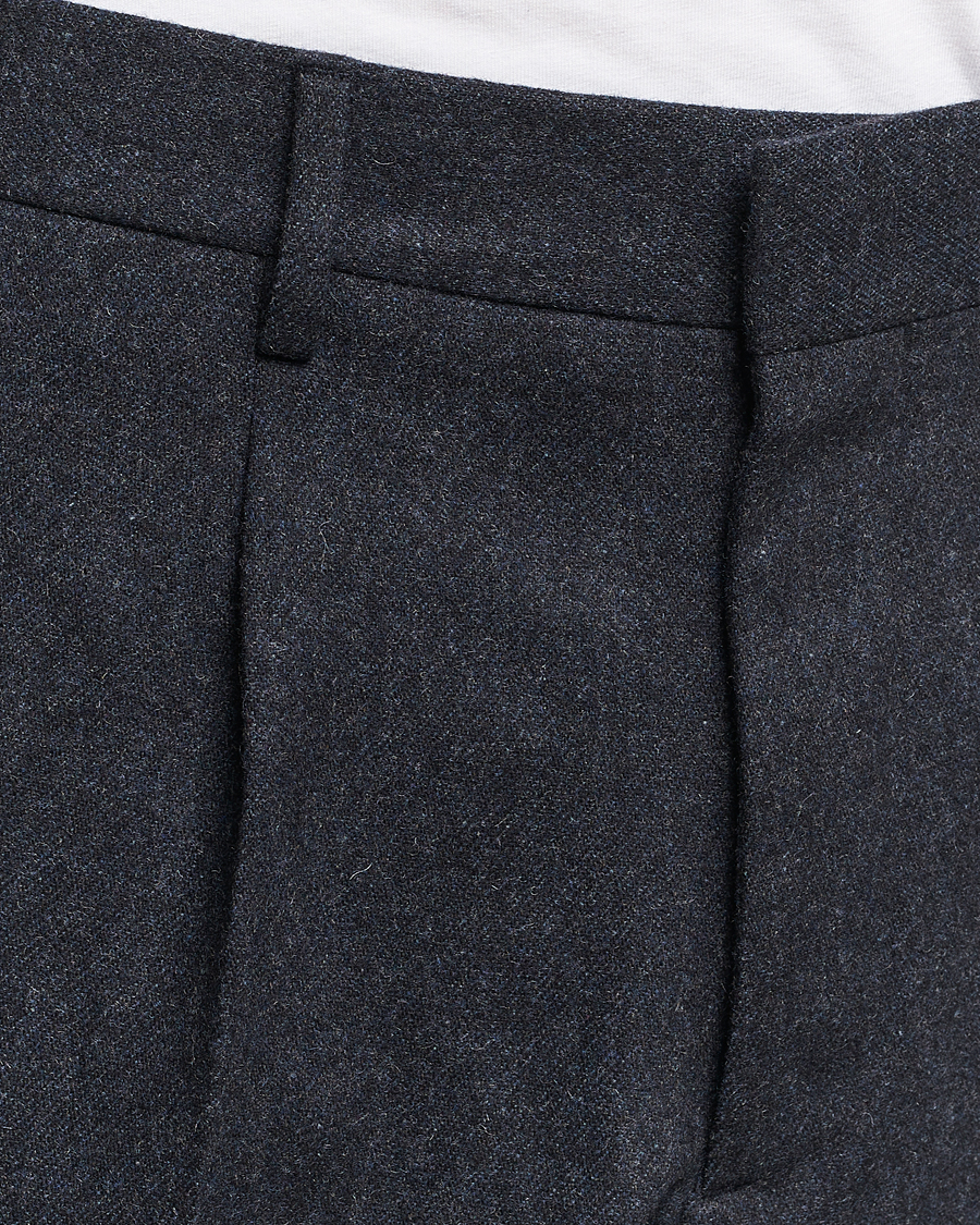 Herre | Bukser | NN07 | Bill Brushed Flannel Pleated Trousers Navy Blue