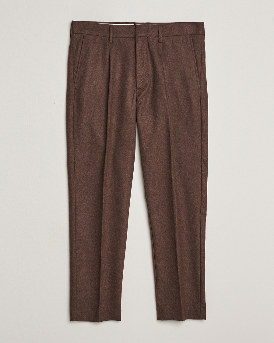 Herre |  | NN07 | Bill Brushed Flannel Pleated Trousers Demitasse Brown
