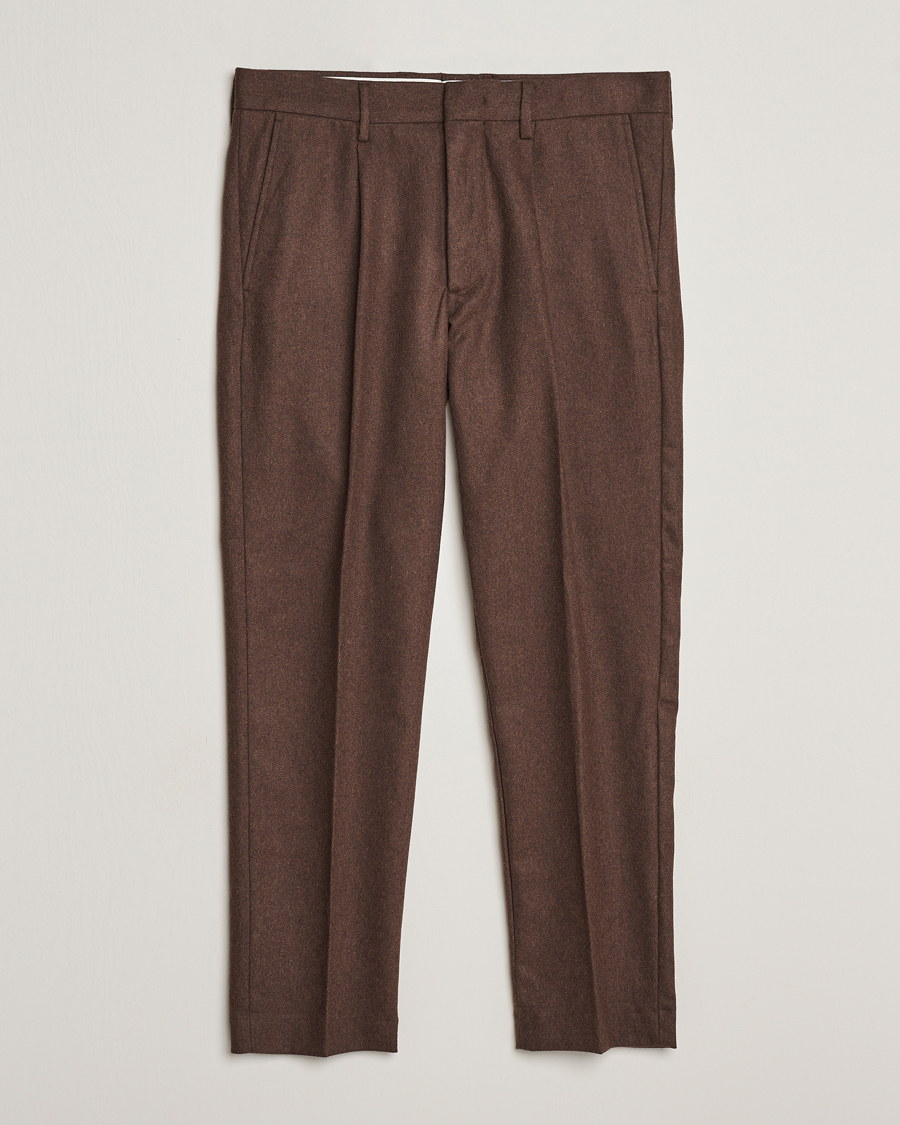 Herre | Bukser | NN07 | Bill Brushed Flannel Pleated Trousers Demitasse Brown