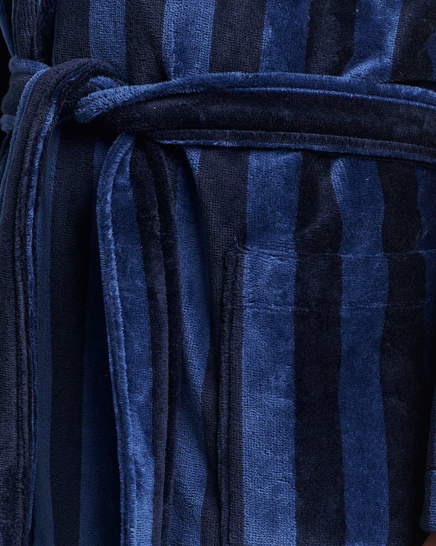 Herre | Pyjamaser og badekåper | Derek Rose | Cotton Velour Striped Gown Navy/Blue