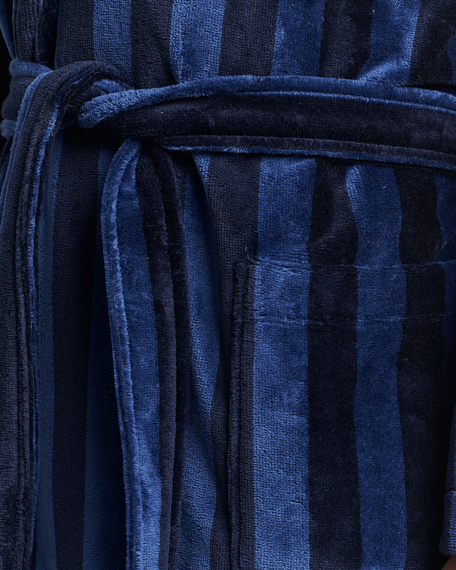Herre | Pyjamaser og badekåper | Derek Rose | Striped Cotton Velour Gown Navy