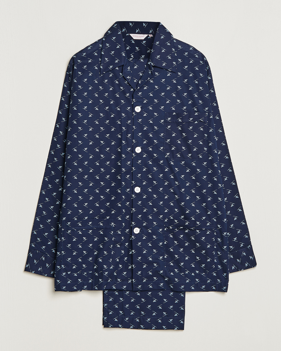 Herre | Pyjamaser og badekåper | Derek Rose | Cotton Ski Pyjama Set Navy