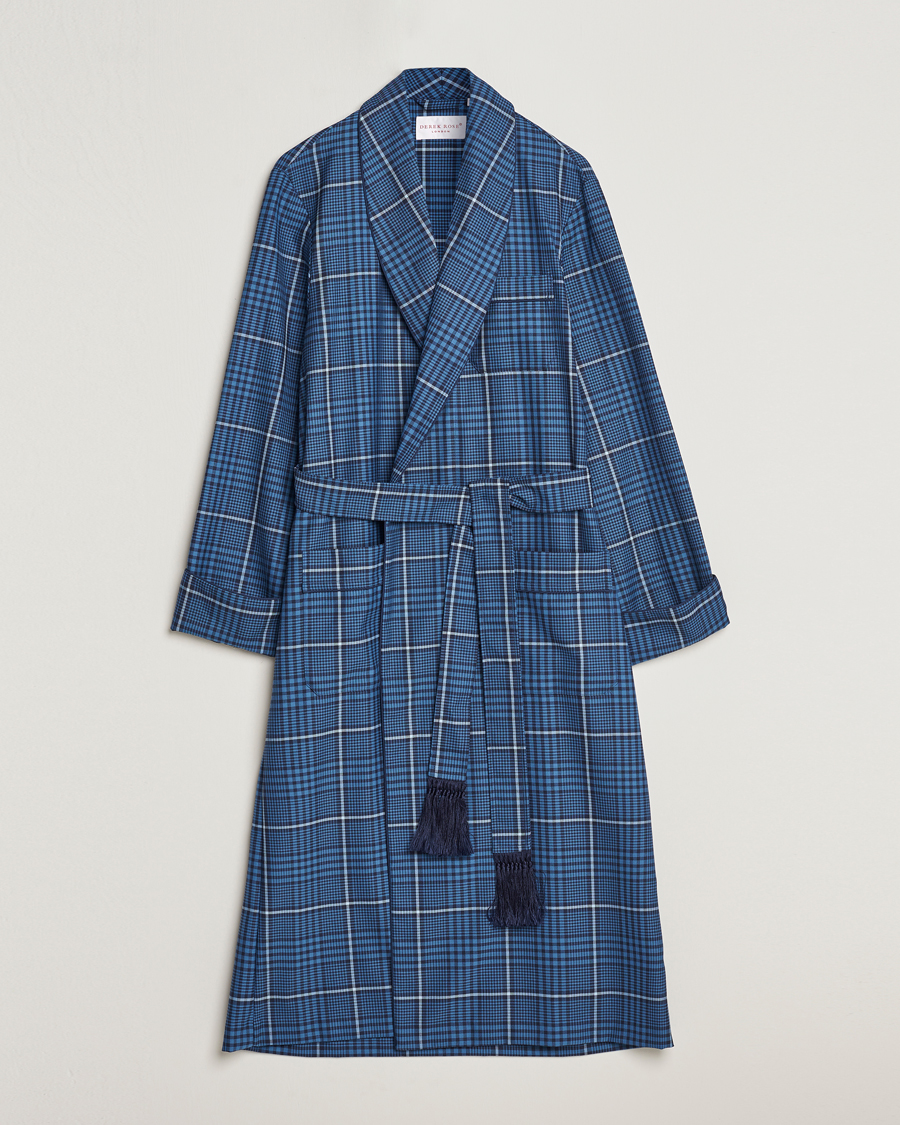 Herre | Pyjamaser og badekåper | Derek Rose | Wool Checked Gown Blue