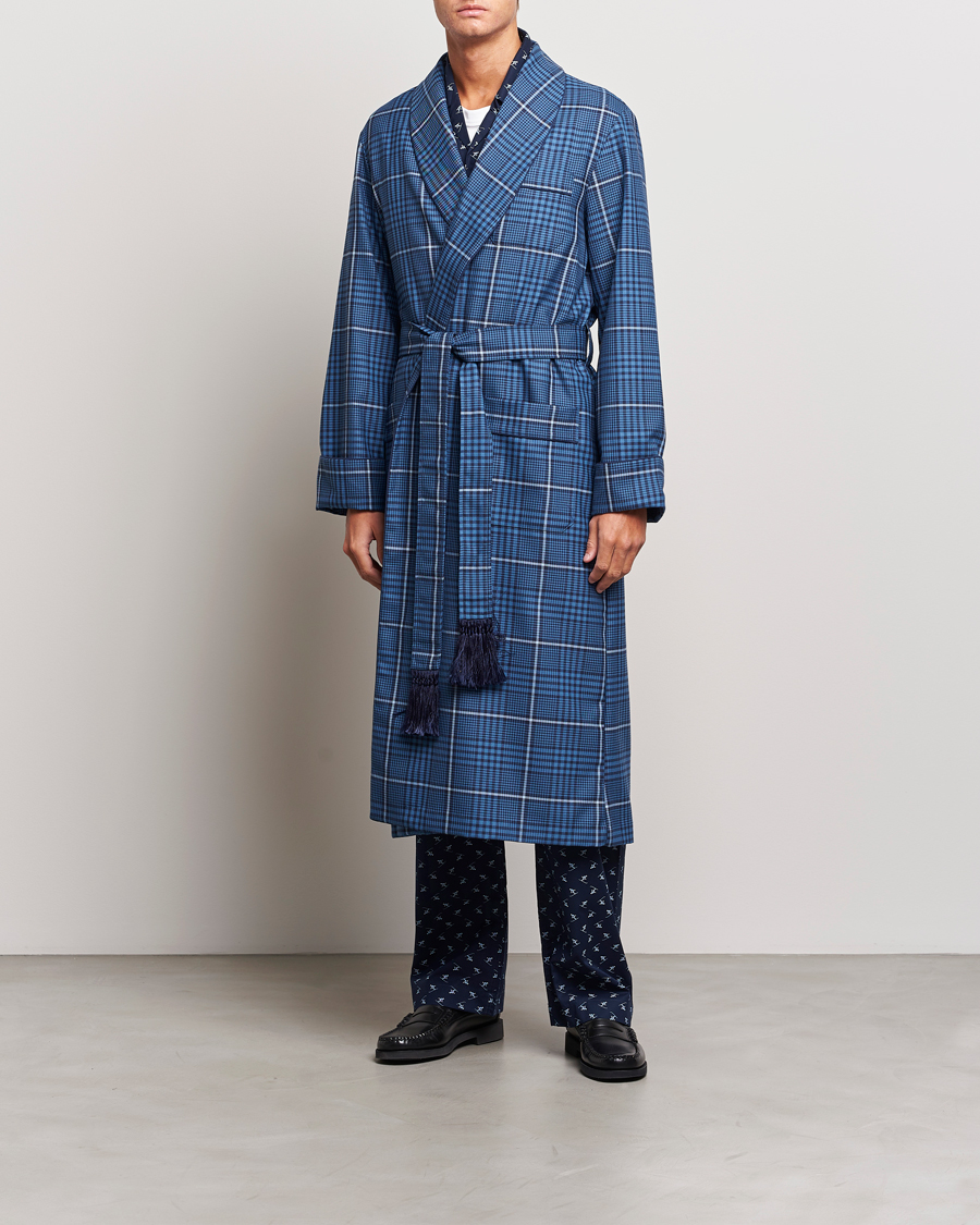 Herre | Pyjamaser og badekåper | Derek Rose | Wool Checked Gown Blue