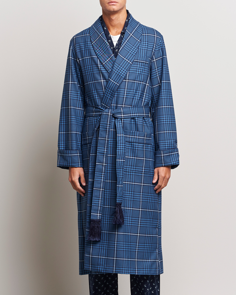 Herre | Morgenkåper | Derek Rose | Wool Checked Gown Blue