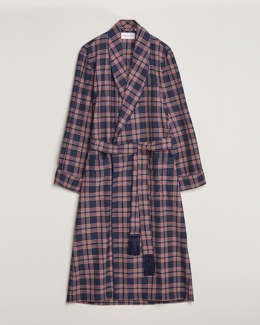 Herre | Pyjamaser og badekåper | Derek Rose | Wool Checked Gown Navy