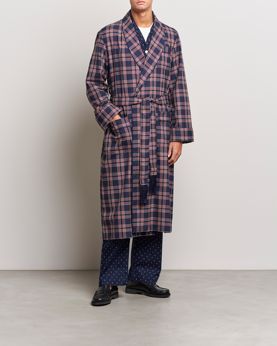 Herre | Pyjamaser og badekåper | Derek Rose | Wool Checked Gown Navy