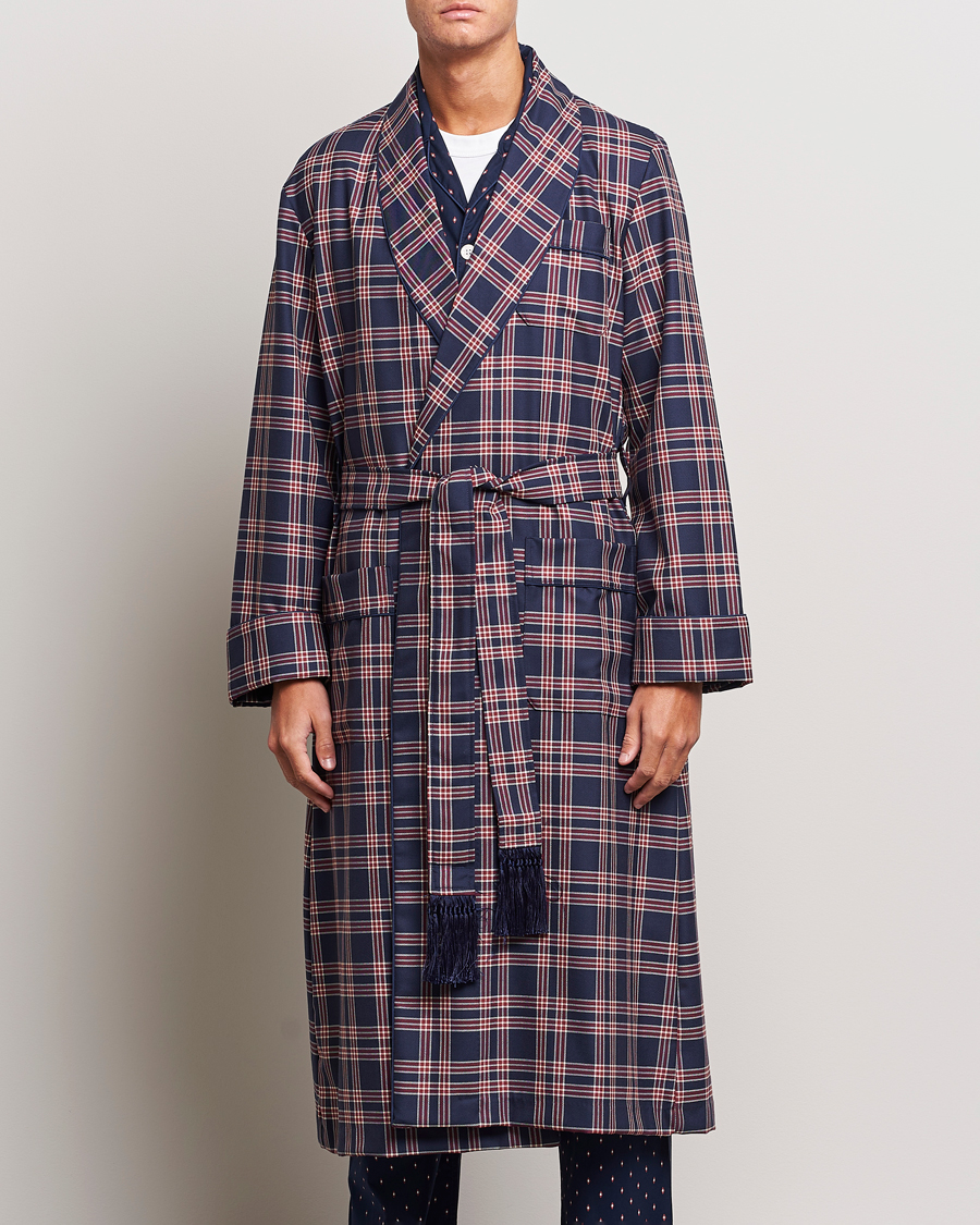 Herre | Pyjamaser og badekåper | Derek Rose | Wool Checked Gown Navy