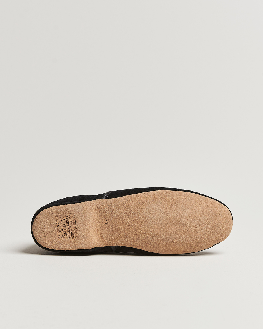 Herre | Derek Rose Crawford Sheepskin Suede Slippers Black | Derek Rose | Crawford Sheepskin Suede Slippers Black