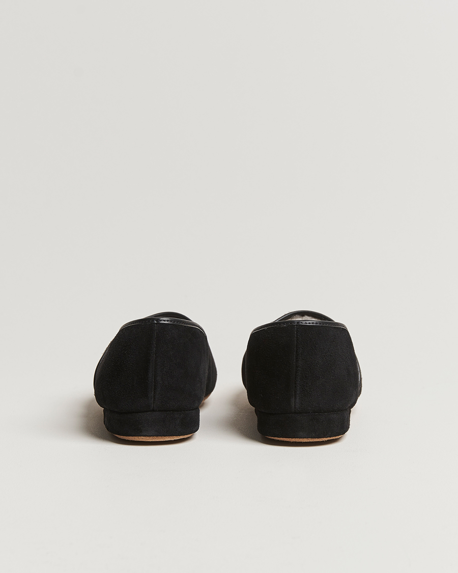 Herre | Derek Rose Crawford Sheepskin Suede Slippers Black | Derek Rose | Crawford Sheepskin Suede Slippers Black