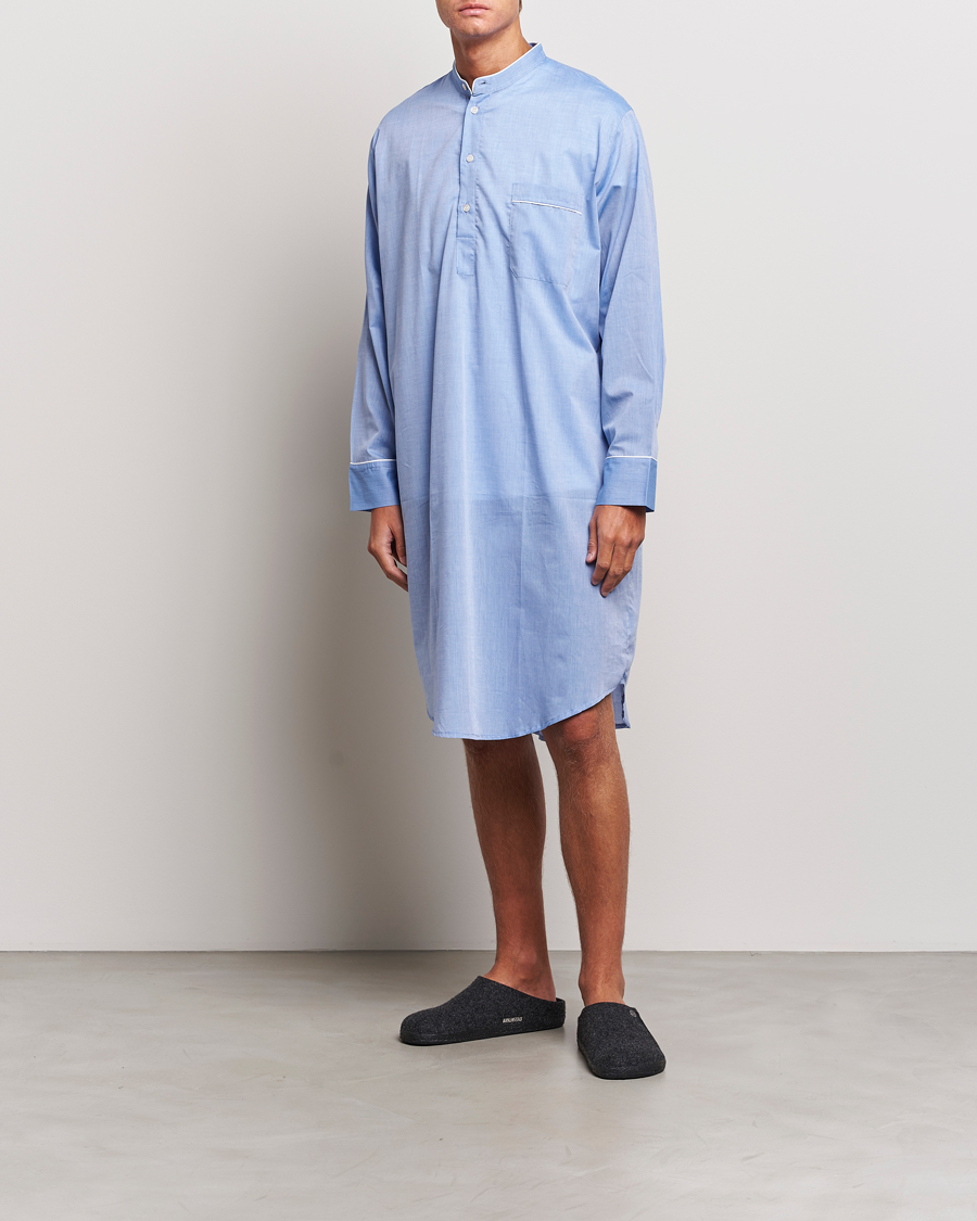 Herre | Pyjamaser og badekåper | Derek Rose | Cotton Pullover Nightshirt Light Blue