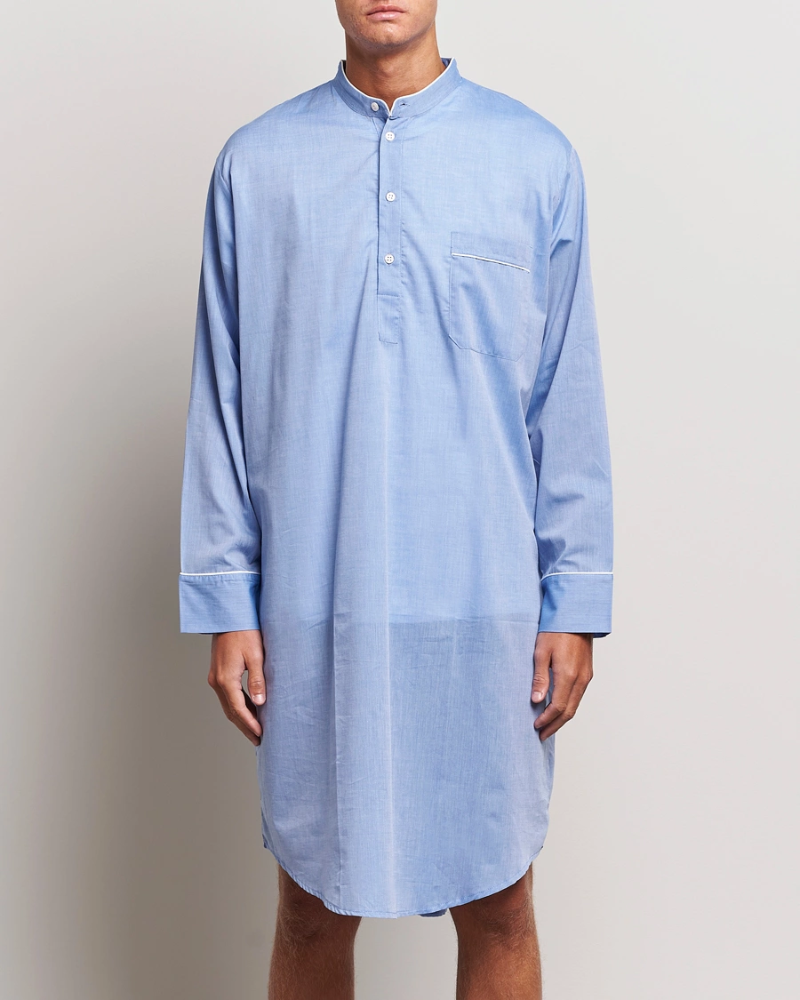 Herre | Pyjamasgensere | Derek Rose | Cotton Pullover Nightshirt Light Blue