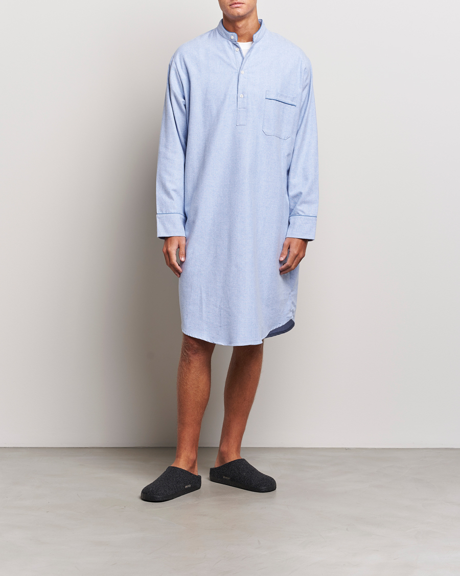 Herre | Pyjamaser og badekåper | Derek Rose | Cotton Pullover Nightshirt Light Blue