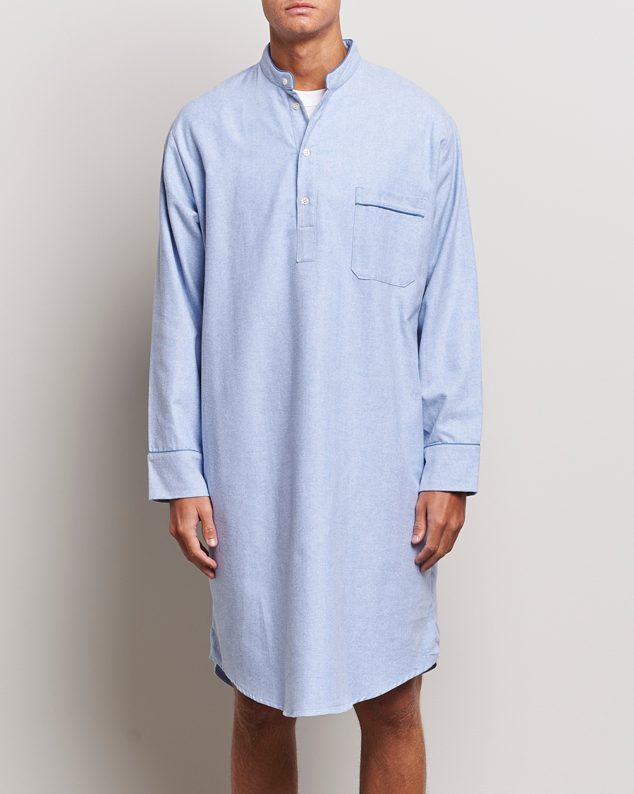 Herre | Best of British | Derek Rose | Cotton Pullover Nightshirt Light Blue