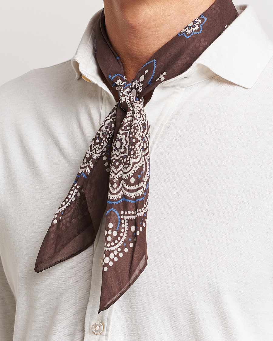 Herre | | Amanda Christensen | Cotton Voilé Printed Flower Bandana Brown
