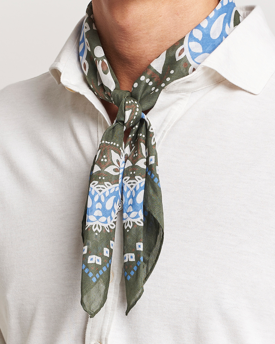 Herre | | Amanda Christensen | Cotton Voilé Printed Flower Bandana Olive