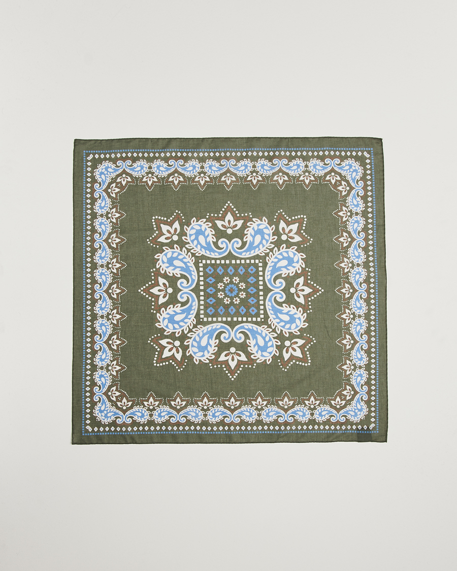 Herre | Amanda Christensen Cotton Voilé Printed Flower Bandana Olive | Amanda Christensen | Cotton Voilé Printed Flower Bandana Olive