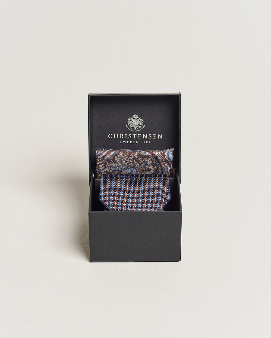 Herre | | Amanda Christensen | Box Set Silk 8 cm Paisley Tie And Pocket Square Brown