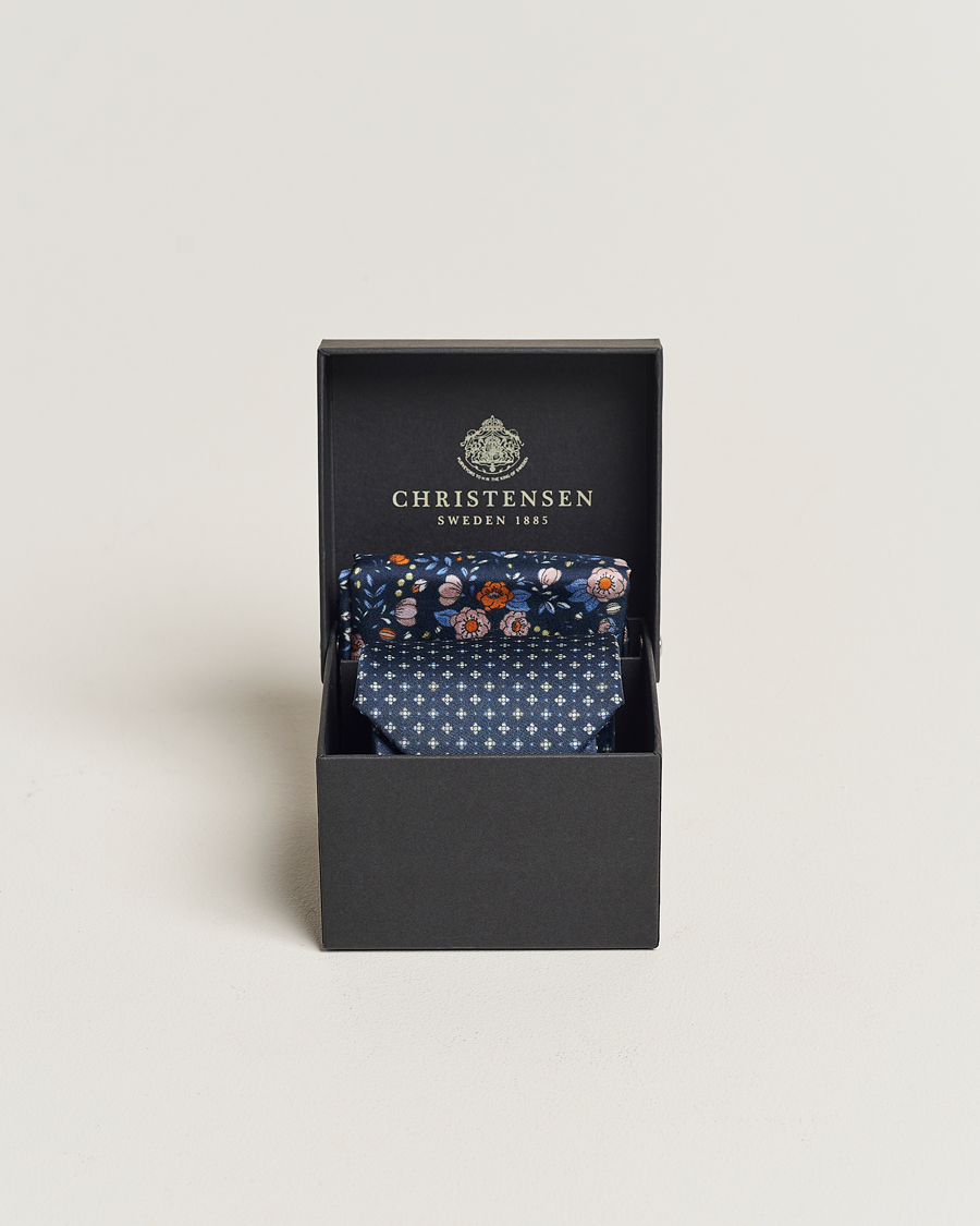 Herre |  | Amanda Christensen | Box Set Silk 8cm Tie and Twill Pocket Square Navy