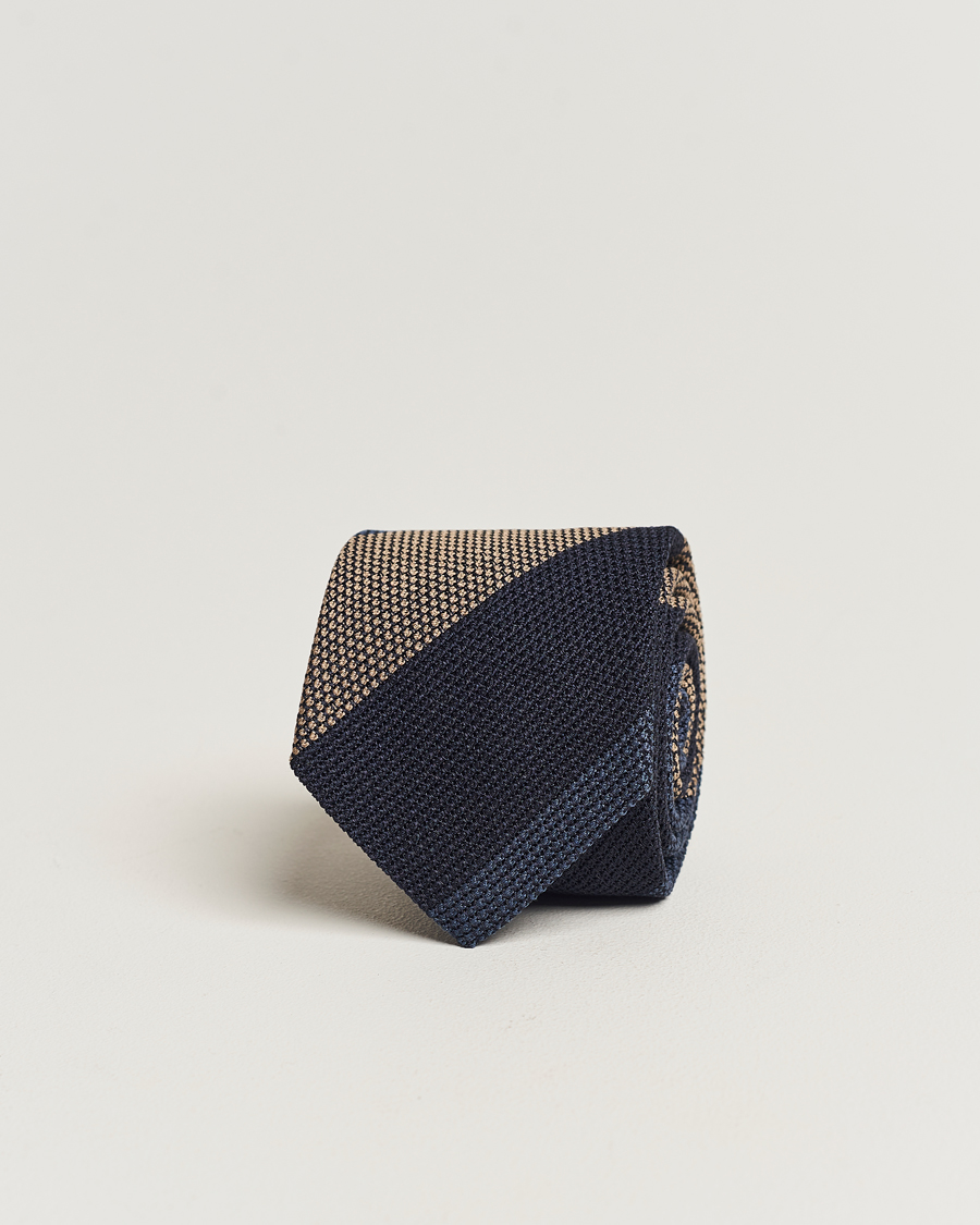 Herre | Amanda Christensen Silk Grenadine 8cm Block Striped Tie Navy/Blue/Beige | Amanda Christensen | Silk Grenadine 8cm Block Striped Tie Navy/Blue/Beige