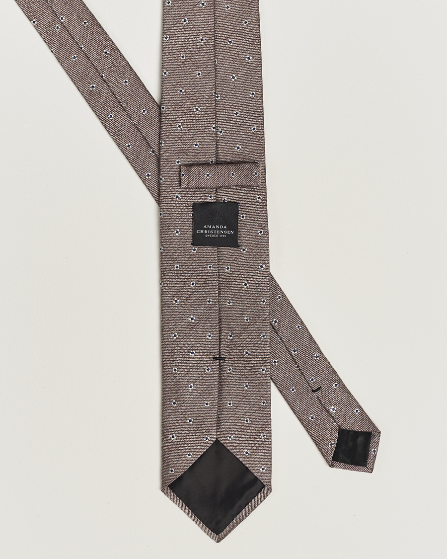 Herre | Amanda Christensen Silk/Wool 8cm Printed Flower Tie Beige Melange | Amanda Christensen | Silk/Wool 8cm Printed Flower Tie Beige Melange