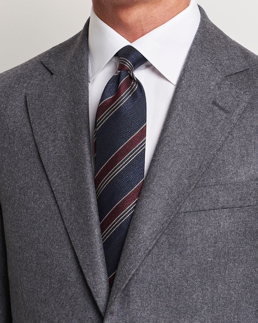 Herre | Amanda Christensen Cotton/Wool/Silk 8cm Regimental Stripe Tie Navy/Red | Amanda Christensen | Cotton/Wool/Silk 8cm Regimental Stripe Tie Navy/Red