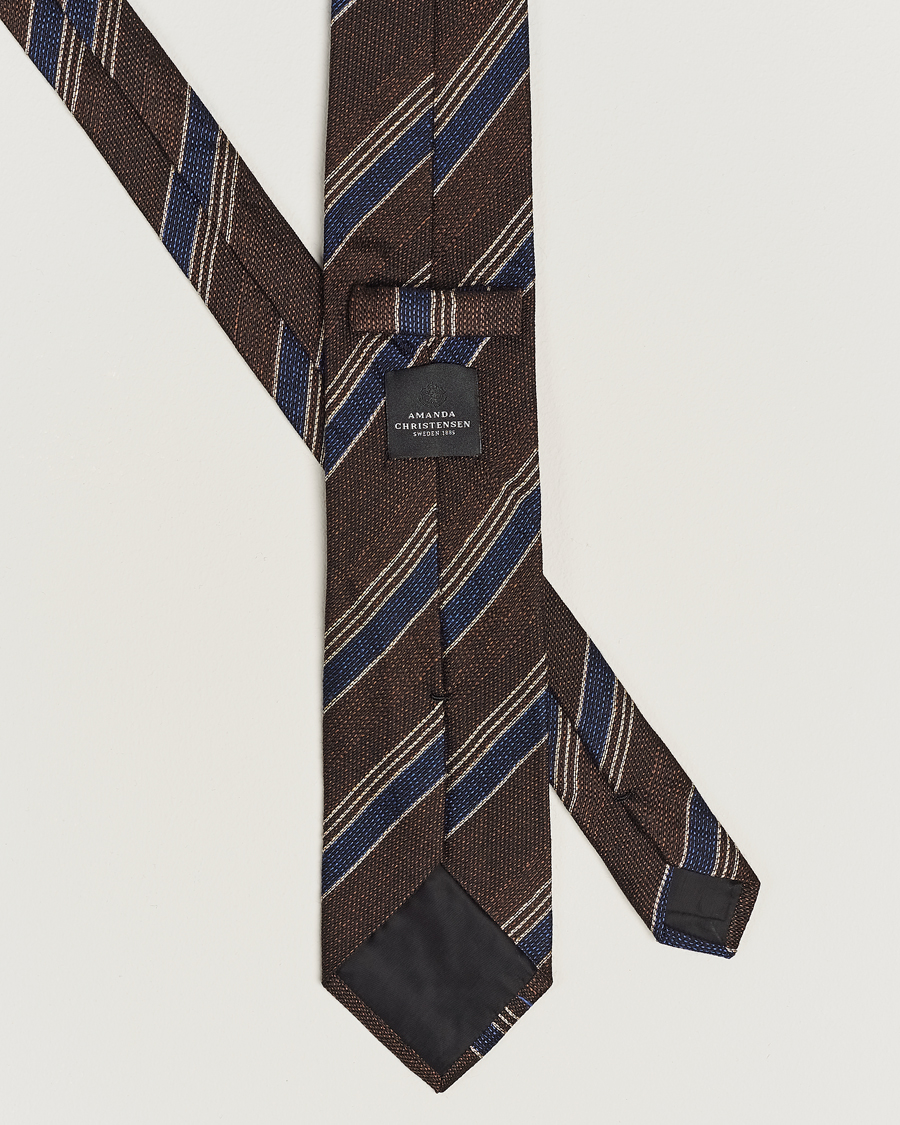 Herre | Amanda Christensen Cotton/Wool/Silk 8cm Regimental Stripe Tie Brown/Navy | Amanda Christensen | Cotton/Wool/Silk 8cm Regimental Stripe Tie Brown/Navy