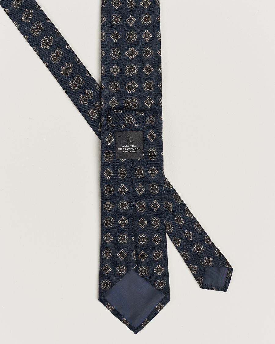 Herre | Amanda Christensen Wool Flannel 8cm Printed Medallion Tie Navy | Amanda Christensen | Wool Flannel 8cm Printed Medallion Tie Navy