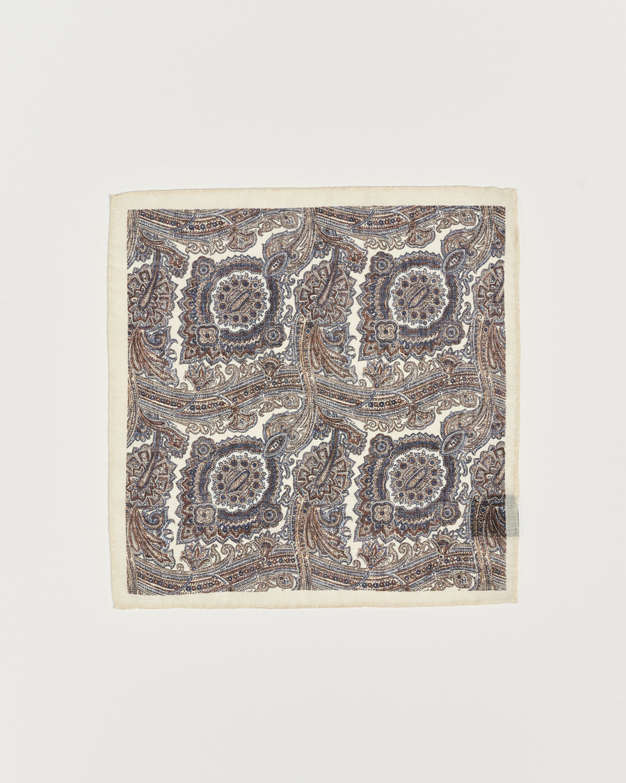 Herre |  | Amanda Christensen | Wool Printed Large Paisley Pocket Square White