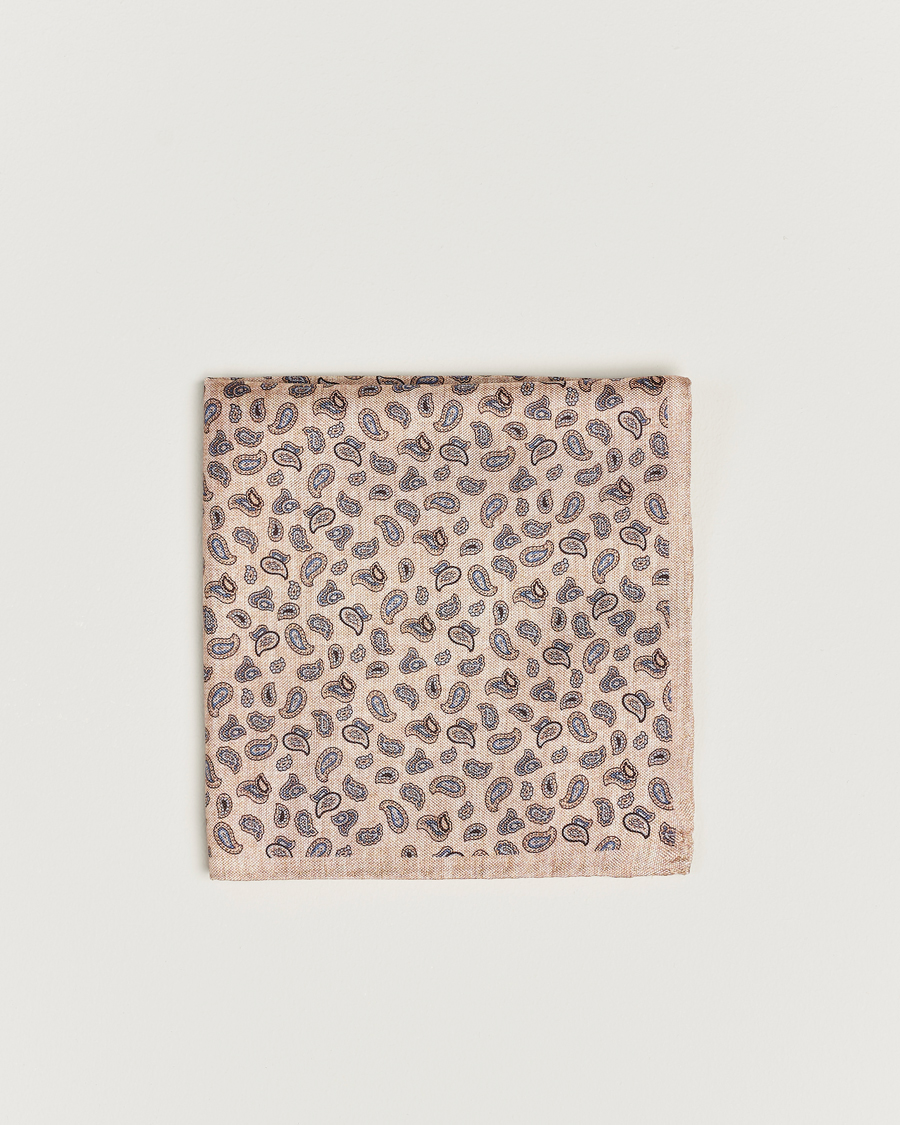 Herre | Amanda Christensen Silk Oxford Printed Paisley Pocket Square Creme | Amanda Christensen | Silk Oxford Printed Paisley Pocket Square Creme