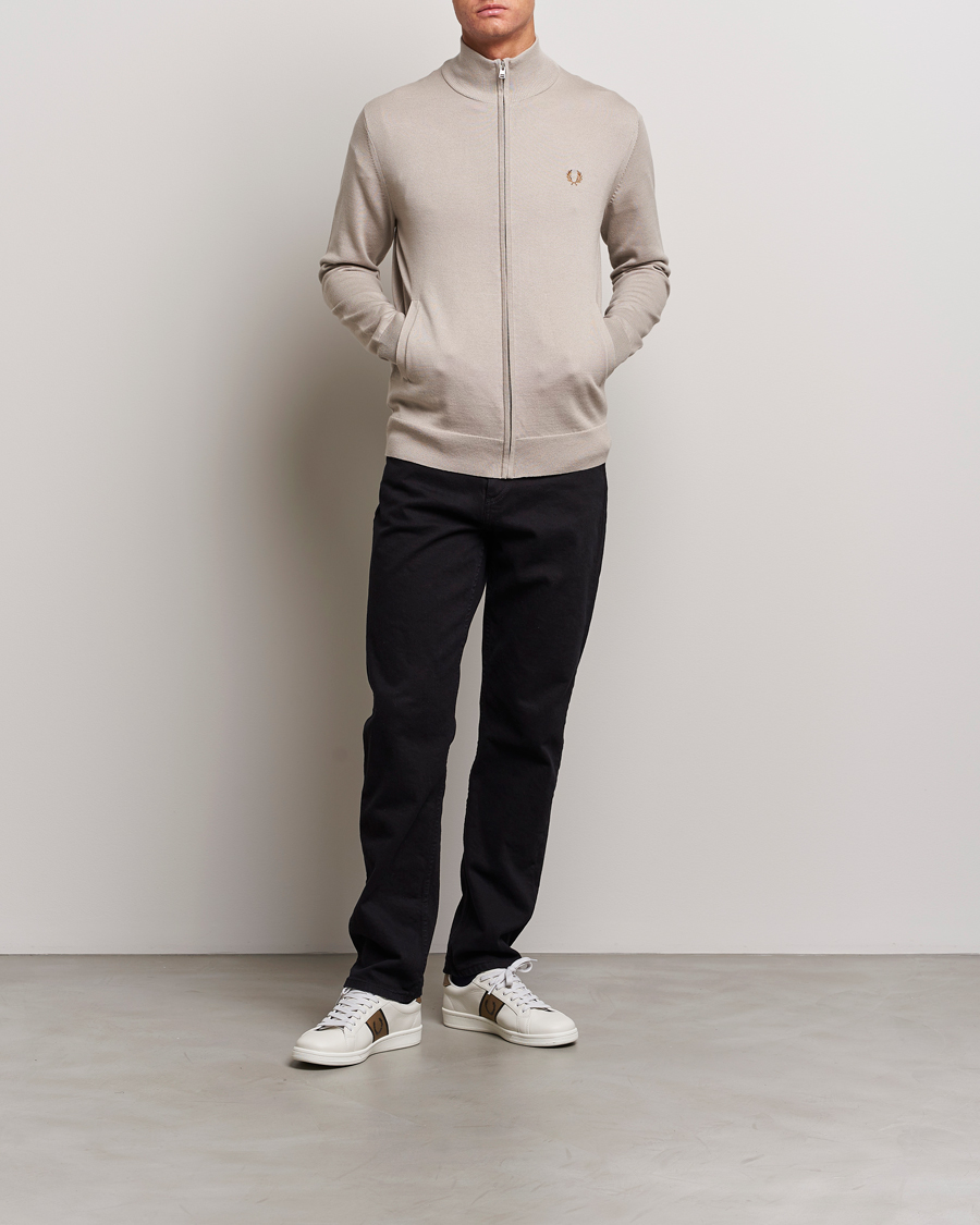 Herre | Gensere | Fred Perry | Knitted Zip Through Jacket Dark Oatmeal