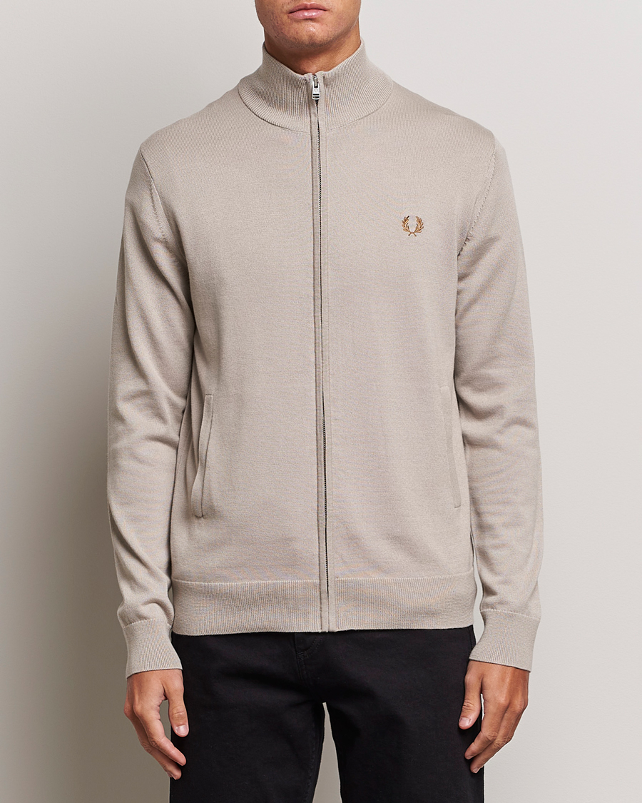 Herre | Gensere | Fred Perry | Knitted Zip Through Jacket Dark Oatmeal