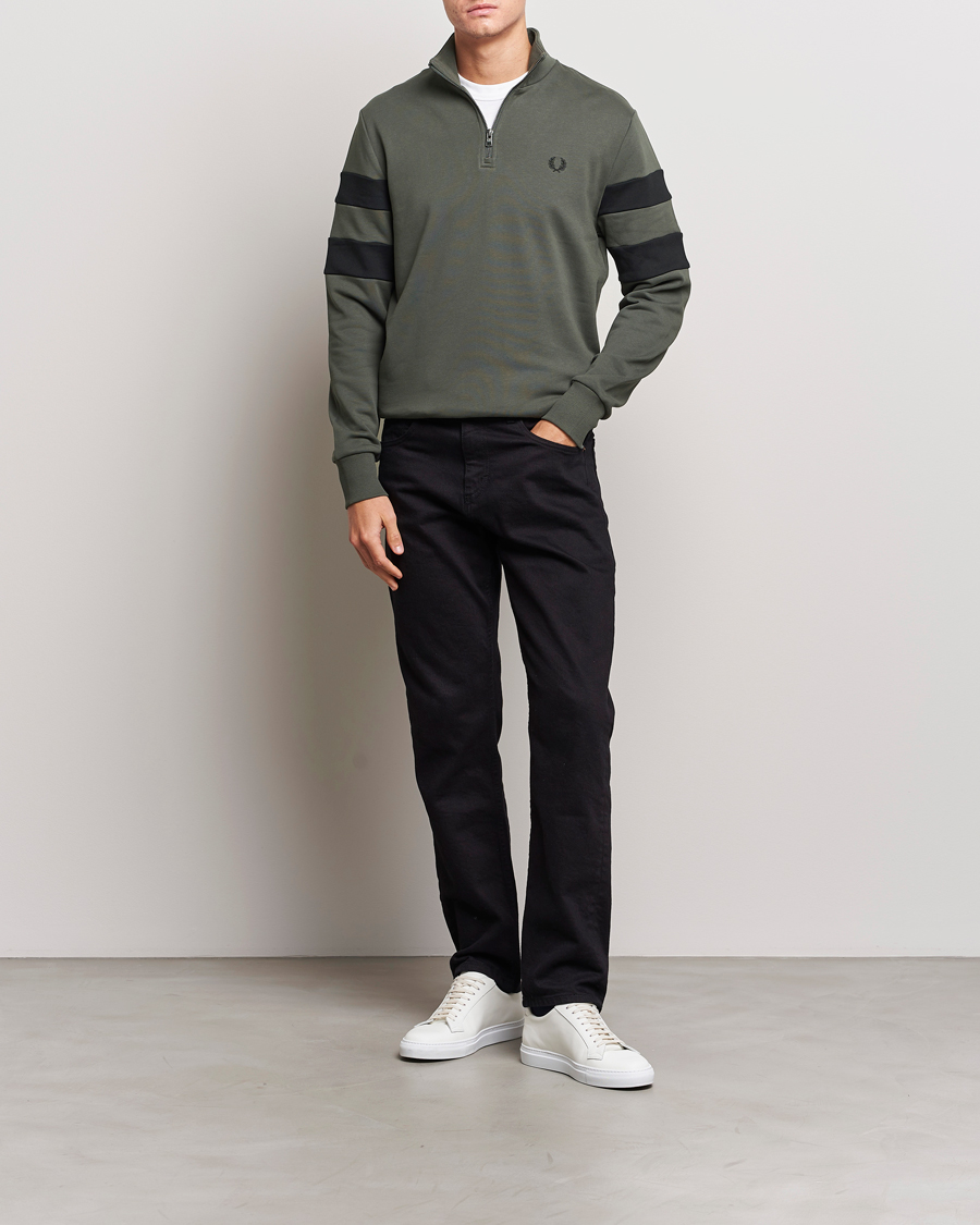 Herre | Gensere | Fred Perry | Tipped Sleeve Half Zip Sweatshirt Field Green