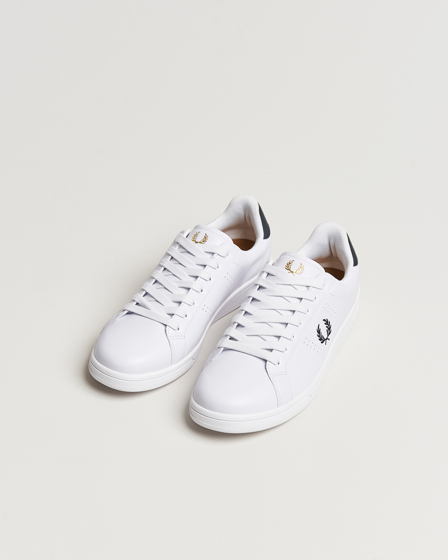 Fred Perry B721 Leather Sneakers White Navy hos CareOfCarl.no