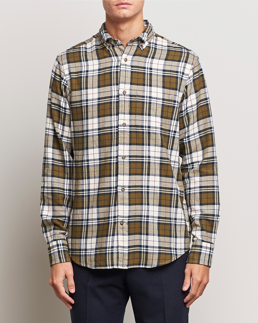 Herre |  | GANT | Regular Fit Flannel Checked Shirt Dark Cactus