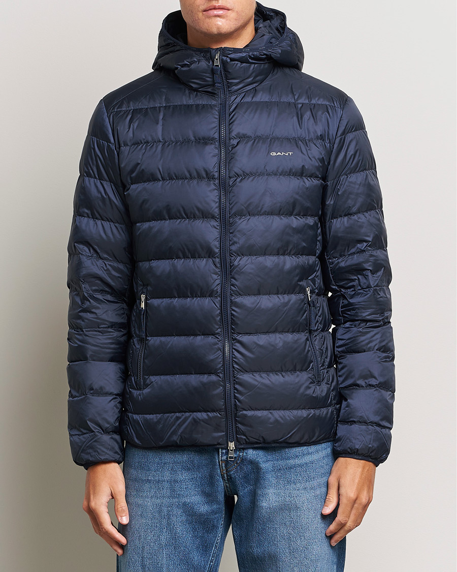 Herre | Jakker | GANT | Light Down Hooded Jacket Evening Blue