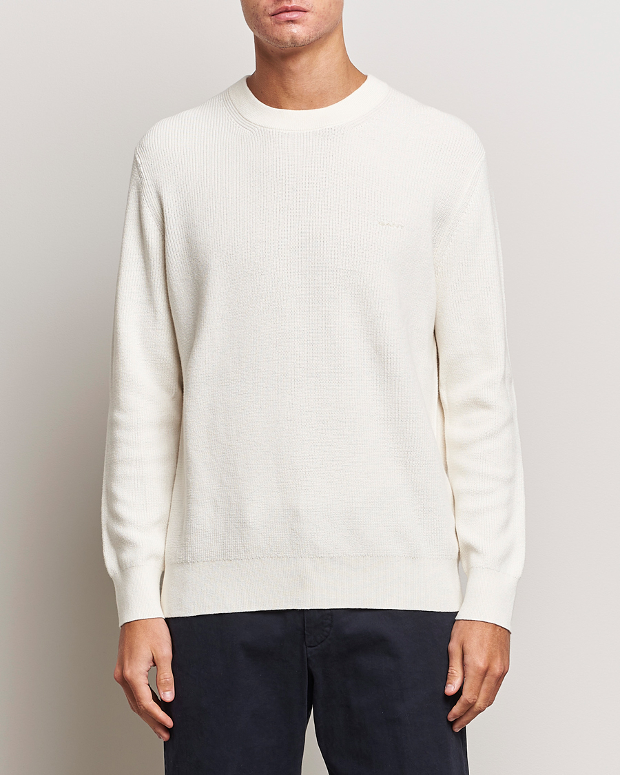 Herre | Gensere | GANT | Cotton/Wool Rib Knitted Crew Neck Cream