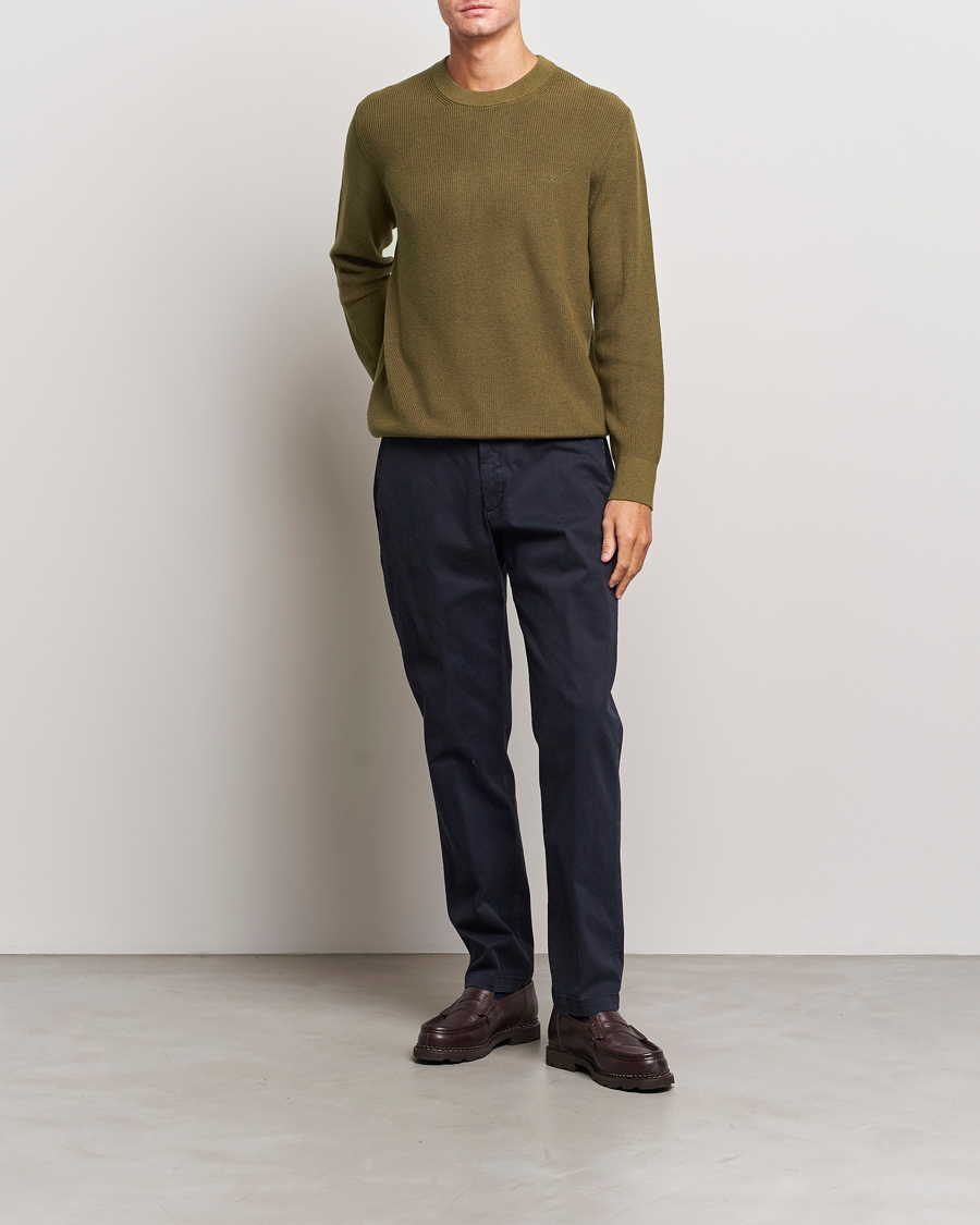 Herre | Gensere | GANT | Cotton/Wool Rib Knitted Crew Neck Dark Cactus