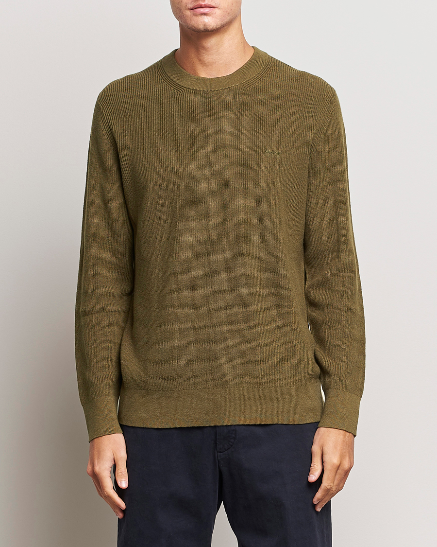 Herre | Gensere | GANT | Cotton/Wool Rib Knitted Crew Neck Dark Cactus