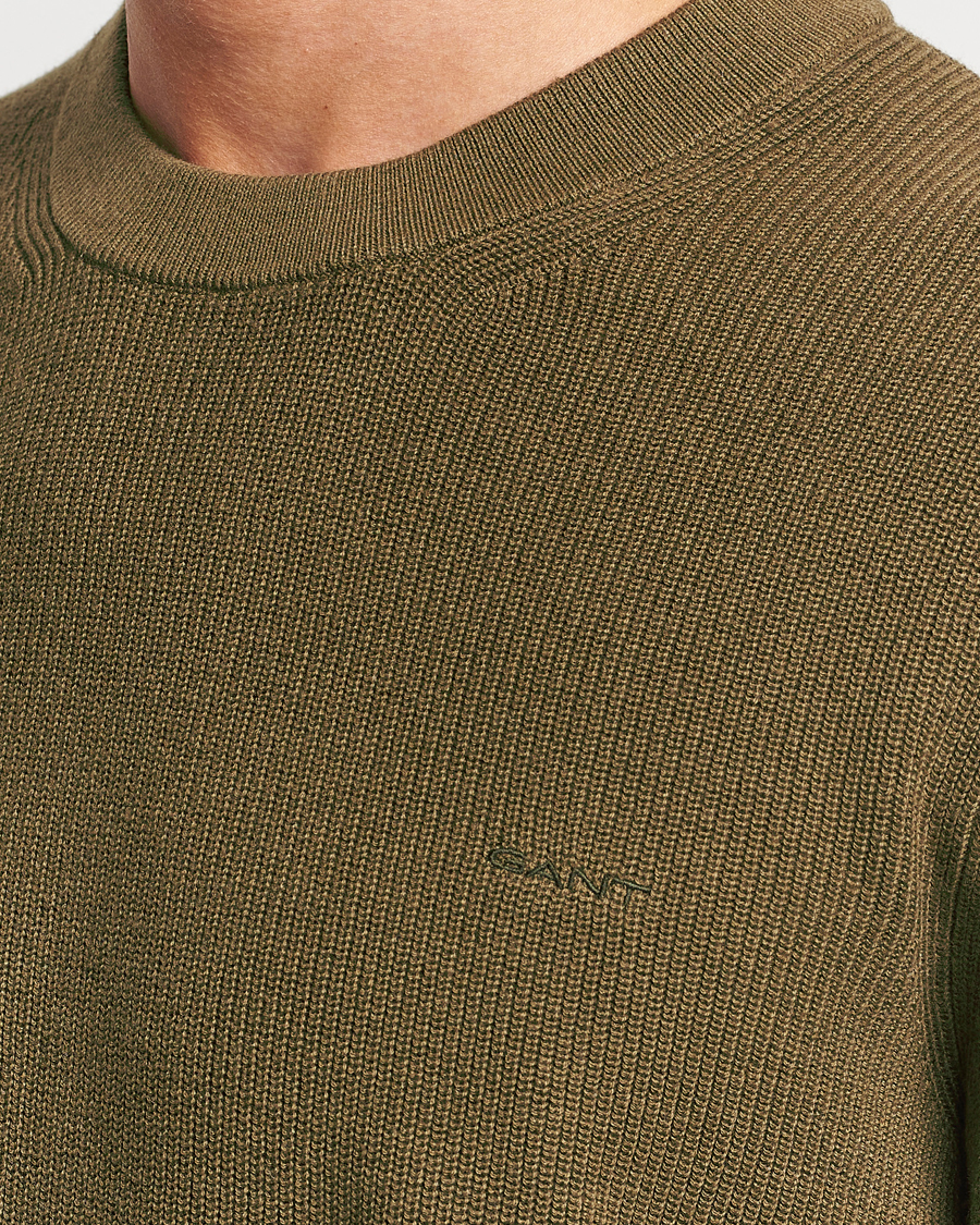 Herre | Gensere | GANT | Cotton/Wool Rib Knitted Crew Neck Dark Cactus