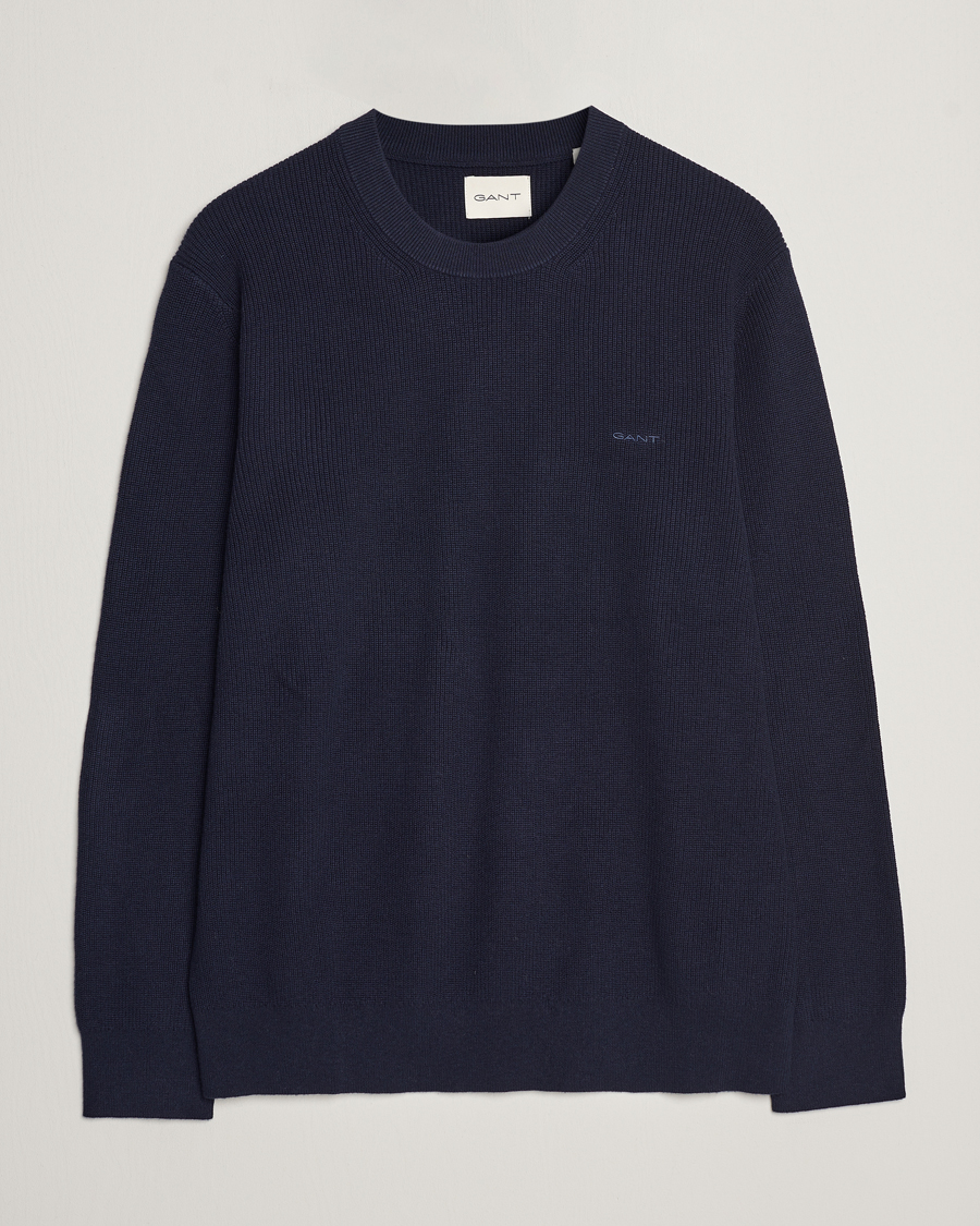 Herre | Gensere | GANT | Cotton/Wool Rib Knitted Crew Neck Evening Blue