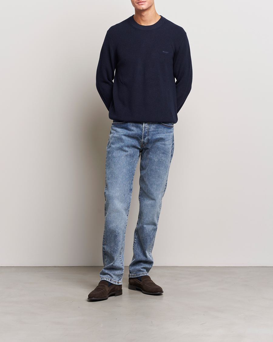 Herre | Gensere | GANT | Cotton/Wool Rib Knitted Crew Neck Evening Blue
