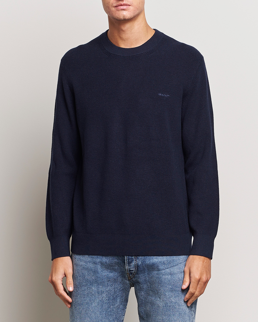 Herre | Gensere | GANT | Cotton/Wool Rib Knitted Crew Neck Evening Blue