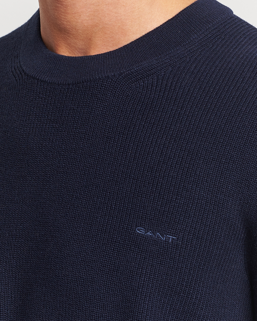 Herre | Gensere | GANT | Cotton/Wool Rib Knitted Crew Neck Evening Blue