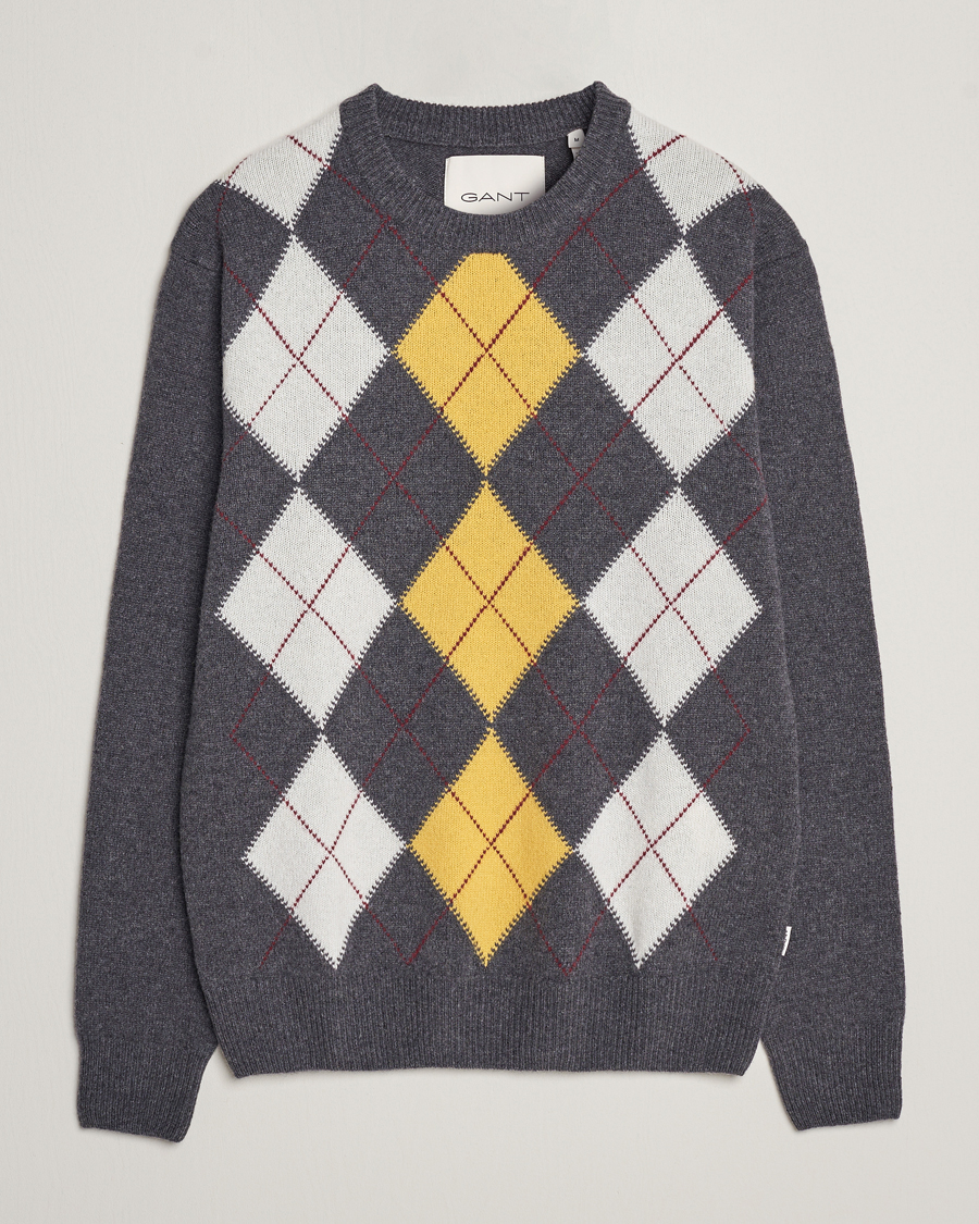 Herre | Gensere | GANT | Lambswool Argyle Crew Neck Sweater Charcoal Melange
