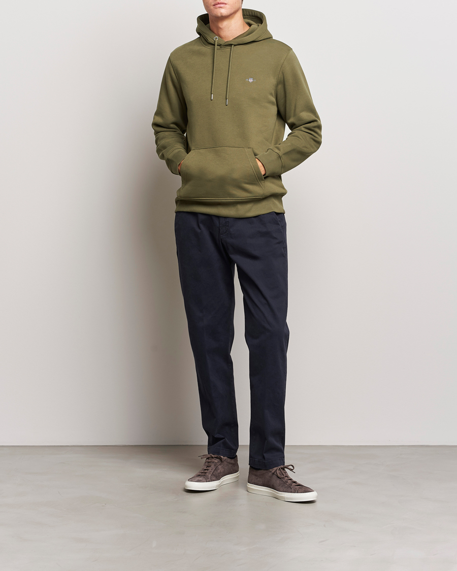 Herre | Gensere | GANT | Original Shield Logo Hoodie Juniper Green