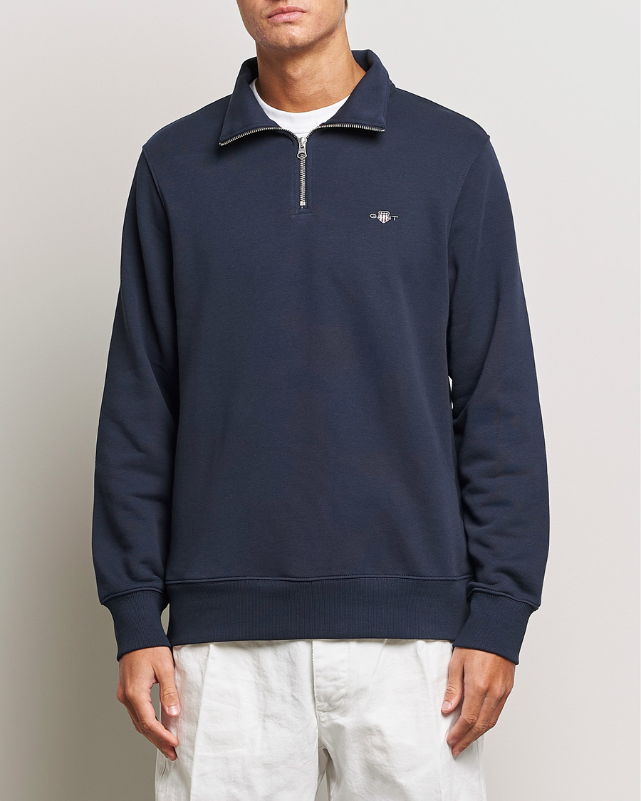 Herre | Klær | GANT | Original Shield Half Zip Sweater Evening Blue